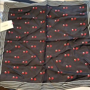 FRAME Silk Scarf - Black with Small Red Hearts